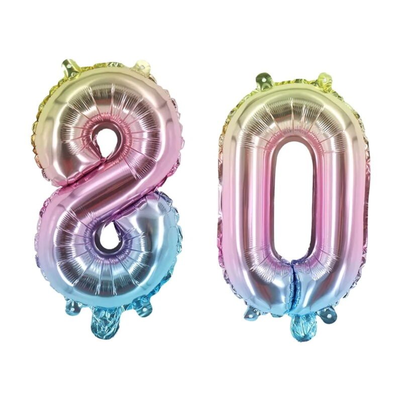 Number Eighty Colorful Balloon, 32" Foil Mylar, 80th Birthday Party Helium Balloon