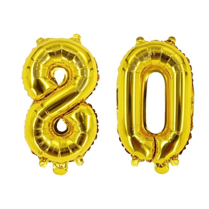 Number Eighty Gold Balloon, 32" Foil Mylar, 80th Birthday Party Milestone Balloon