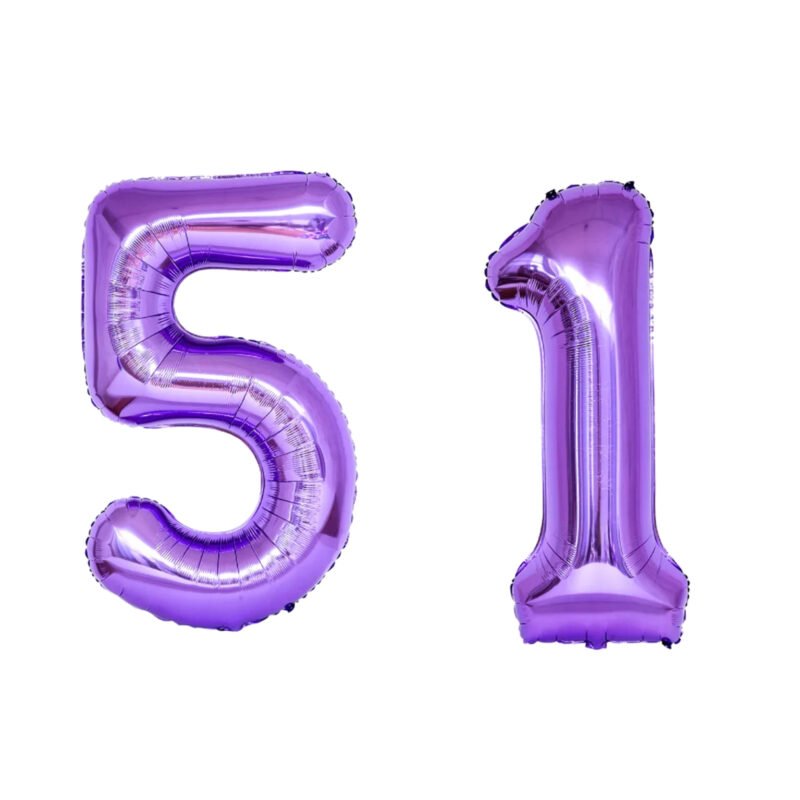 Number Fifty One Balloon Purple Number 51 Balloon 32" Large Birthday Decoration