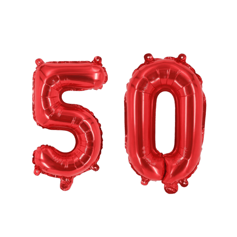 Number Fifty Red Balloon, 32" Foil Mylar, 50th Birthday Party Decoration Balloon