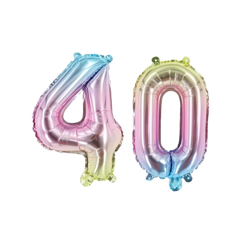 Number Forty Colorful Balloon, 32" Foil Mylar, 40th Celebration Party Age Balloon