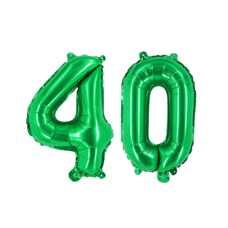Number Forty Green Balloon, 32" Foil Mylar, 40th Celebration Party Milestone Balloon