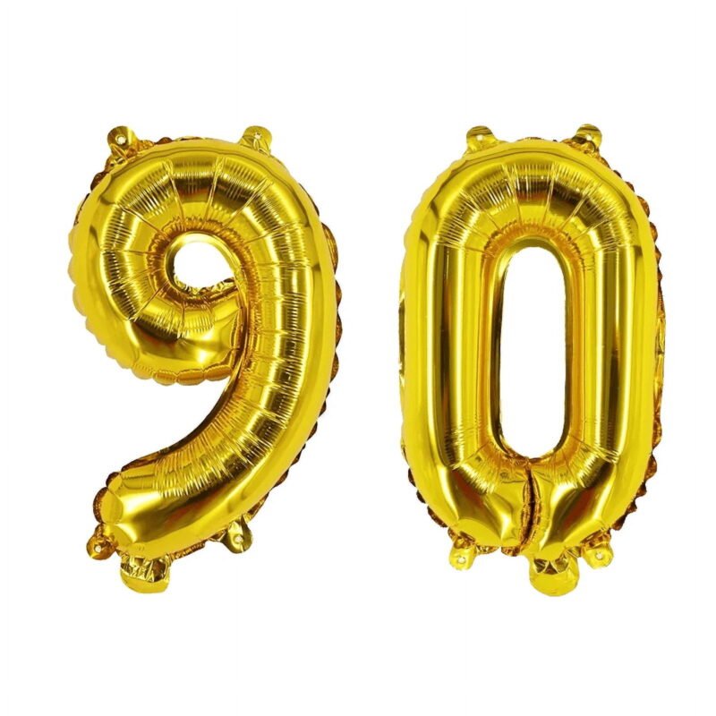 Number Ninety Gold Balloon, 32" Foil Mylar, 90th Birthday Party Age Balloon