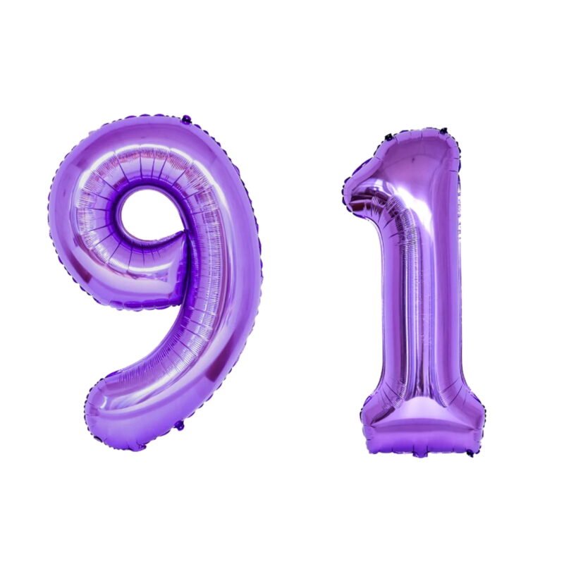 Number Ninety One Balloon Purple Number 91 Balloon 32" Large Birthday Decoration