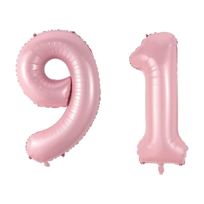 Number Ninety One Balloon Soft Pastel Pink Number 91 Balloon 32" Large Birthday Decoration