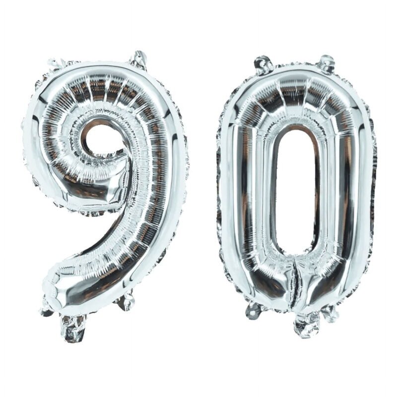 Number Ninety Silver Balloon, 32" Foil Mylar, 90th Birthday Party Age Balloon