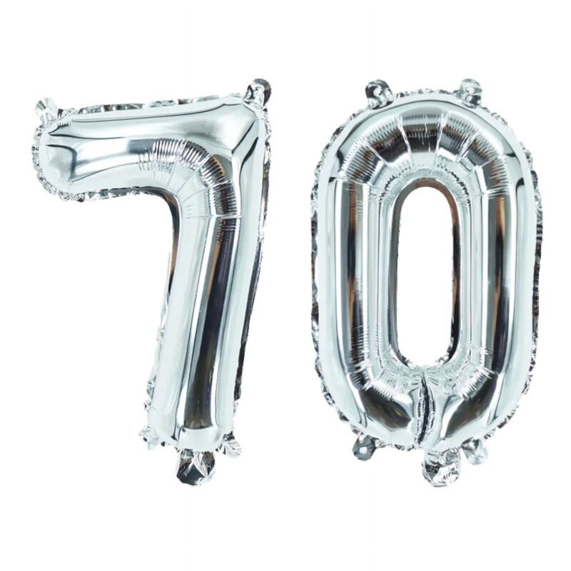 Number Seventy Silver Balloon, 32" Foil Mylar, 70th Milestone Party Decoration Balloon