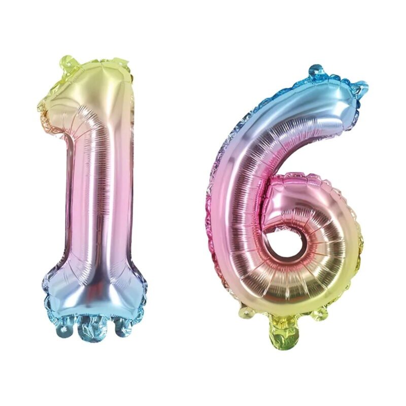 Number Sixteen Colorful Balloon, 32" Foil Mylar, Sweet 16 Birthday Party Age Balloon
