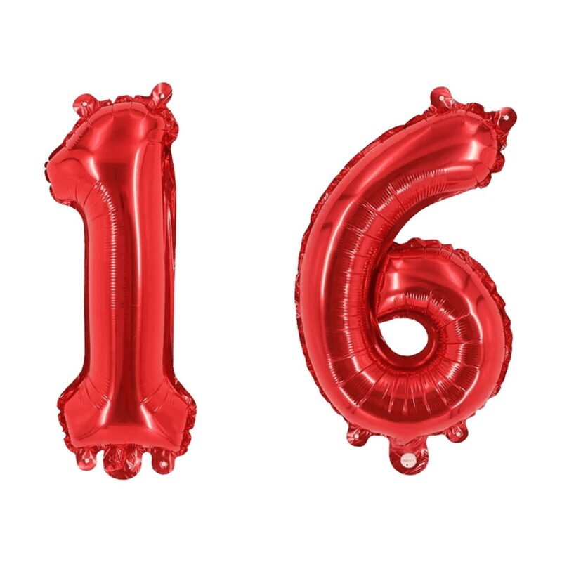 Number Sixteen Red Balloon, 32" Foil Mylar, Sweet 16 Party Decoration Balloon