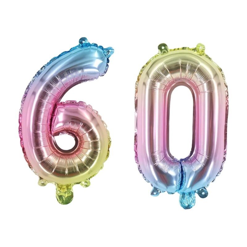 Number Sixty Colorful Balloon, 32" Foil Mylar, 60th Birthday Party Age Balloon