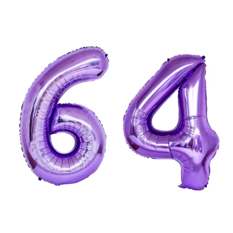Number Sixty Four Balloon Purple Number 64 Balloon 32" Large Milestone Decoration