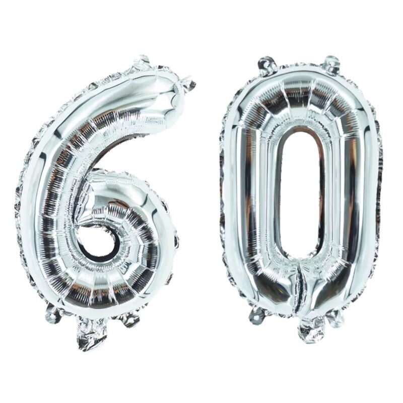 Number Sixty Silver Balloon, 32" Foil Mylar, 60th Birthday Party Age Balloon