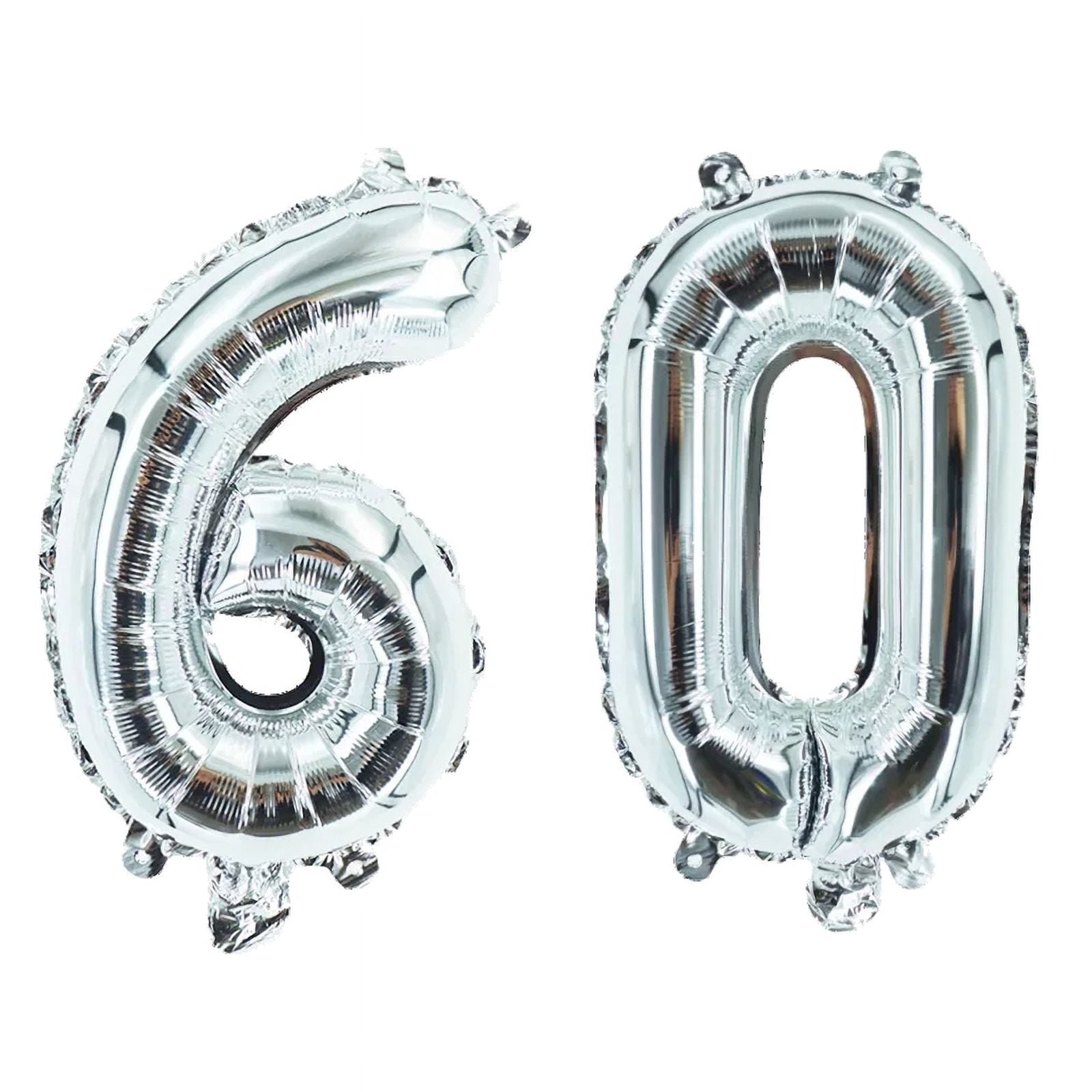 Number Sixty Silver Balloon, 32" Foil Mylar, 60th Birthday Party Age Balloon