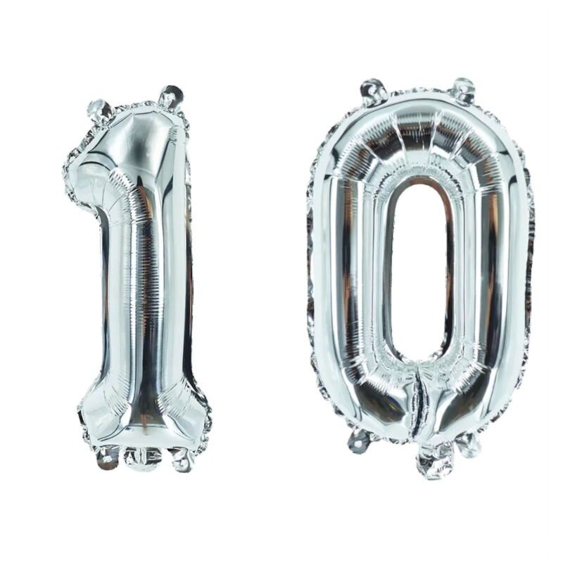 Number Ten Silver Balloon, 32" Foil Mylar, Birthday Party Milestone 10 Balloon