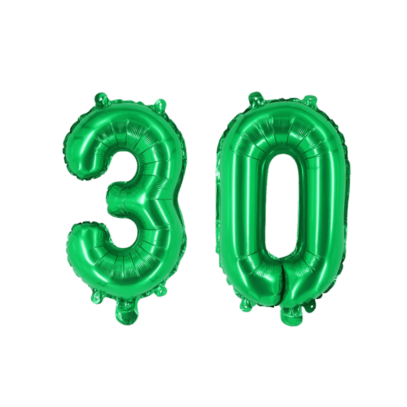 Number Thirty Green Balloon, 32" Foil Mylar, 30th Birthday Party Decoration Balloon
