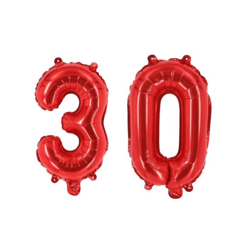 Number Thirty Red Balloon, 32" Foil Mylar, 30th Birthday Party Decoration Balloon