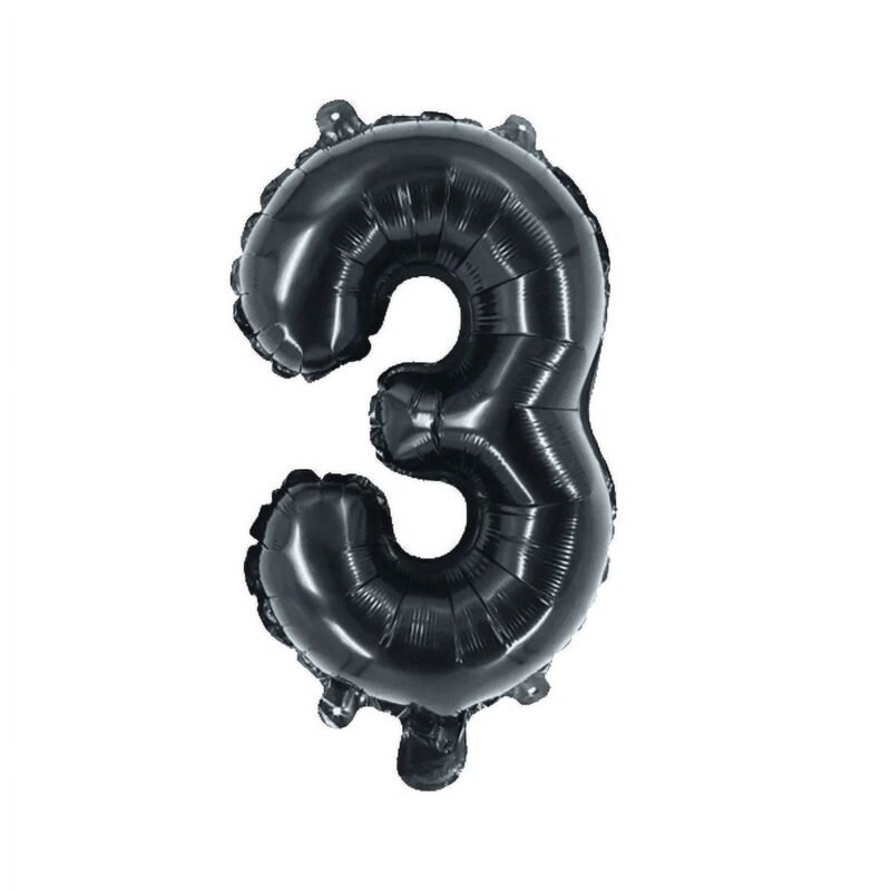 Number Three Balloon Black Number 3 Balloon 32" Foil Mylar Black Number Balloon