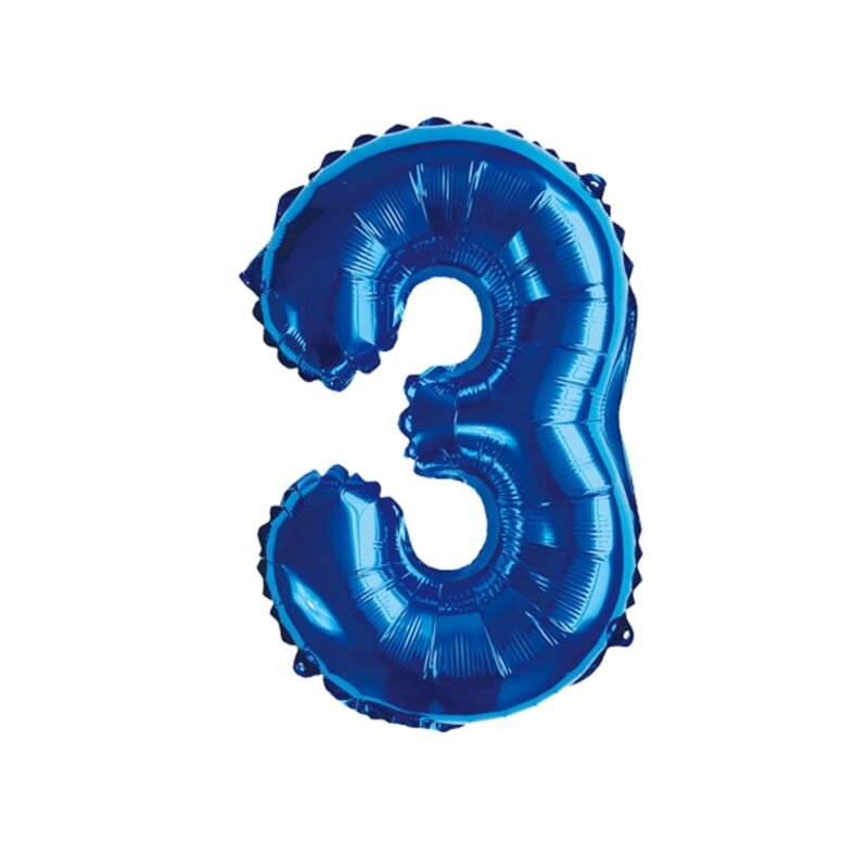 Balloons City Number Three Blue Foil Mylar Balloon, 32" Number 3 Shape