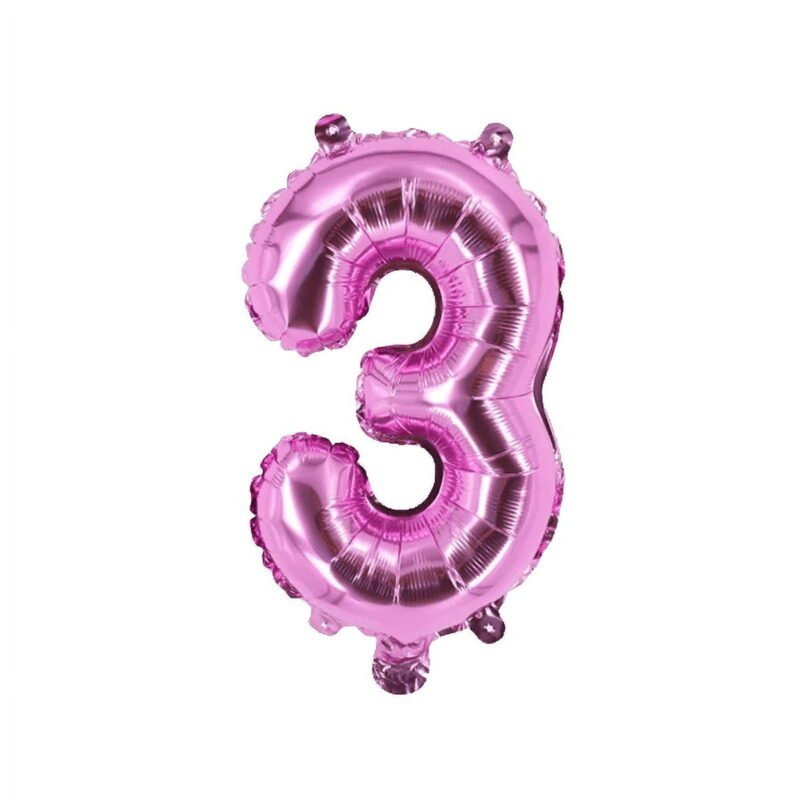 Number Three Balloon Pink Number 3 Balloon 32" Foil Mylar Pink Number Balloon