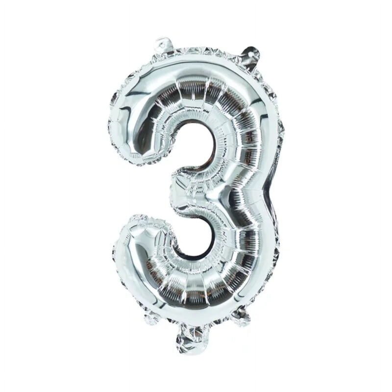 Number Three Balloon Silver Number 3 Balloon 32" Foil Mylar Silver Number Balloon