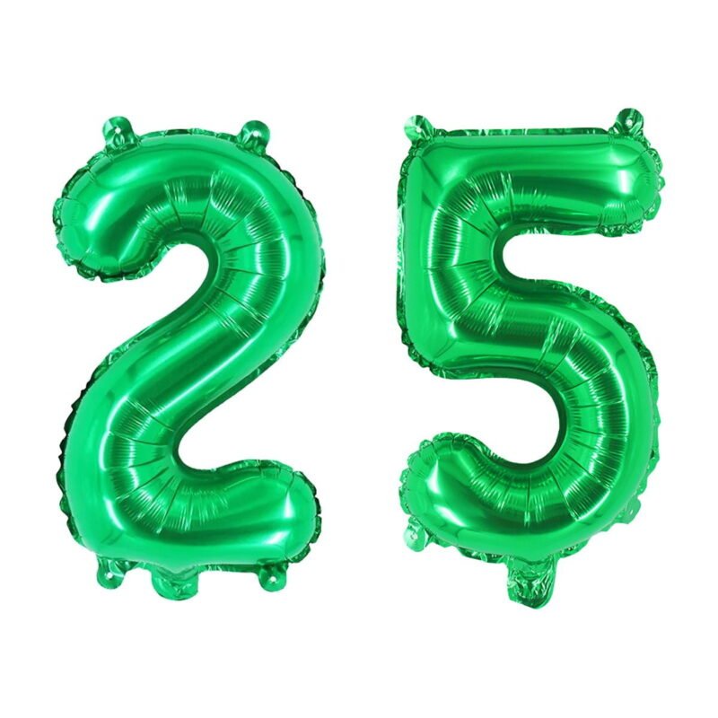 Number Twenty-Five Green Balloon, 32" Foil Mylar, Quarter Century Celebration Age Balloon