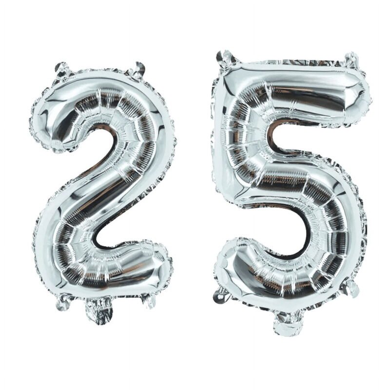 Number Twenty-Five Silver Balloon, 32" Foil Mylar, Quarter Century Celebration Age Balloon
