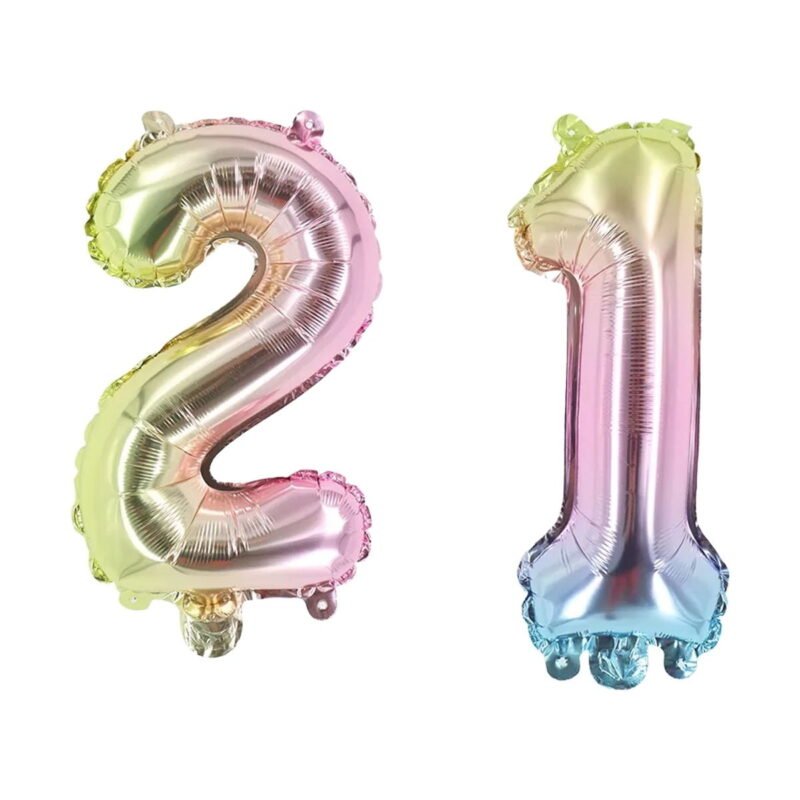 Number Twenty-One Colorful Balloon, 32" Foil Mylar, 21st Birthday Party Helium Balloon