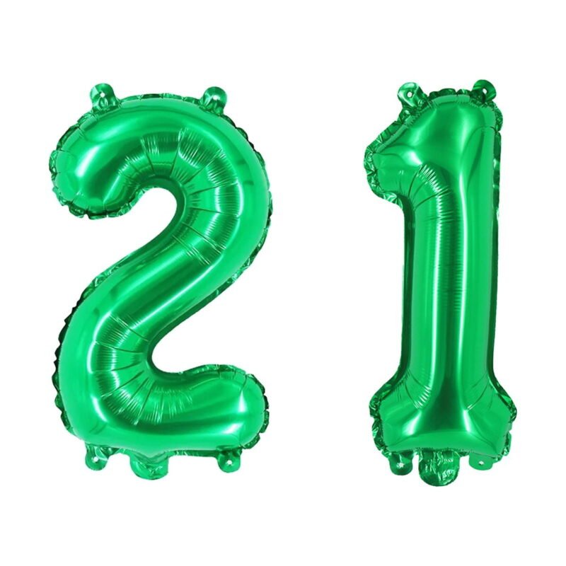 Number Twenty-One Green Balloon, 32" Foil Mylar, 21st Birthday Party Milestone Balloon