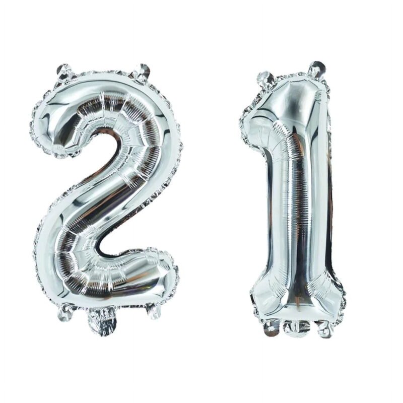Number Twenty-One Silver Balloon, 32" Foil Mylar, 21st Birthday Party Milestone Balloon