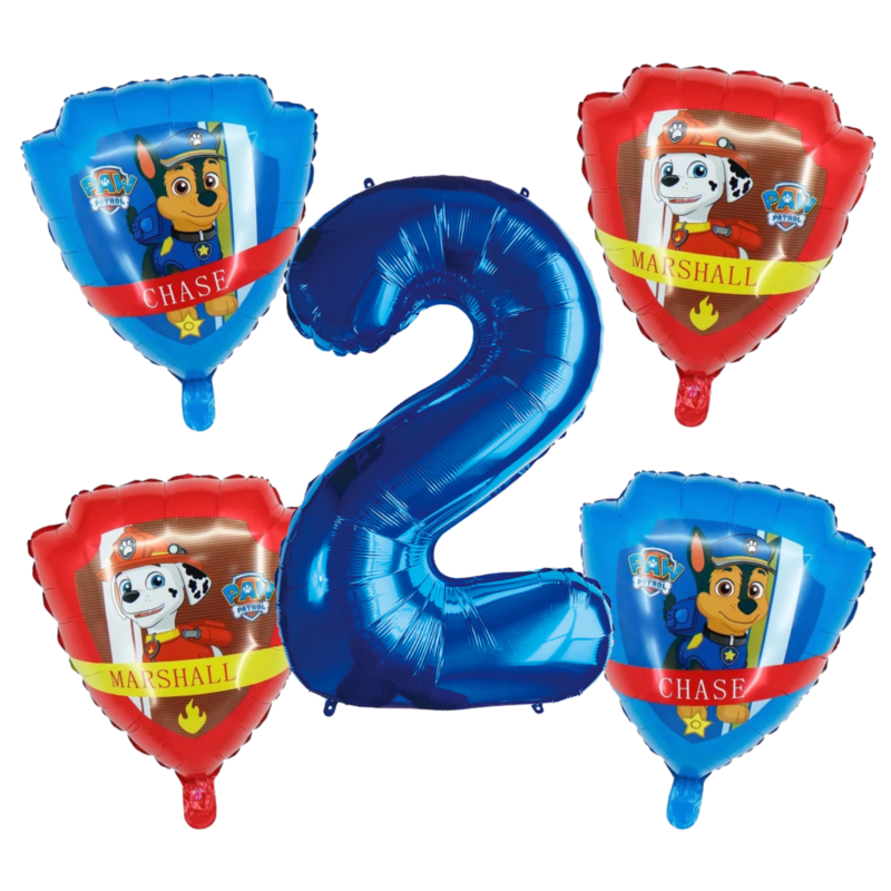 Paw Patrol 2nd Birthday Foil Balloon Set Number 2 Chase Marshall Blue Red