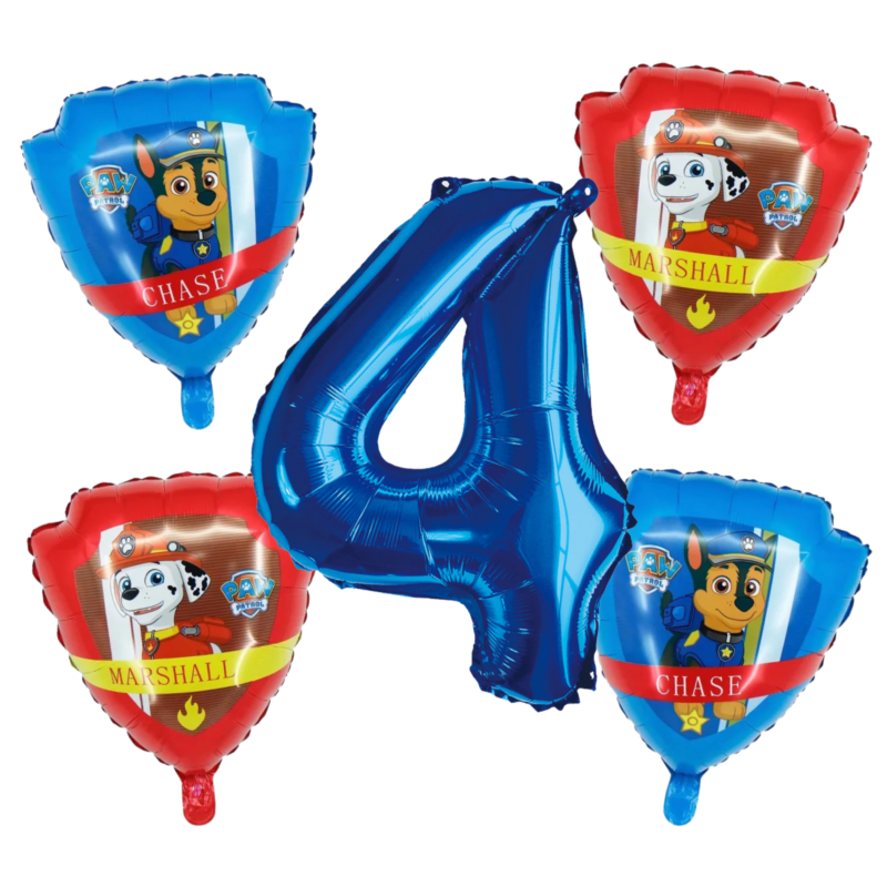 Paw Patrol 4th Birthday Foil Balloon Set Blue Red Chase Marshall