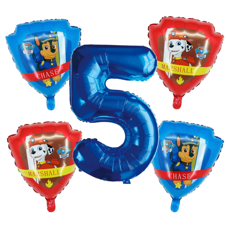 Paw Patrol 5th Birthday Party Balloons Blue Red Foil Number Set