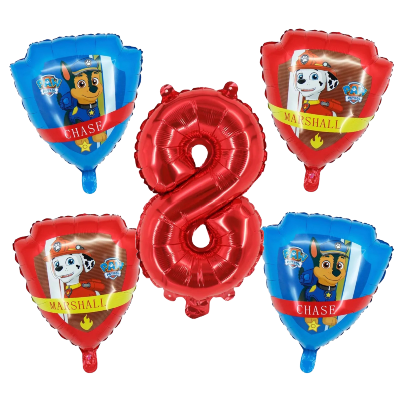 Paw Patrol 8th Birthday Foil Balloon Set Number 8 Chase Marshall Red Blue Kids