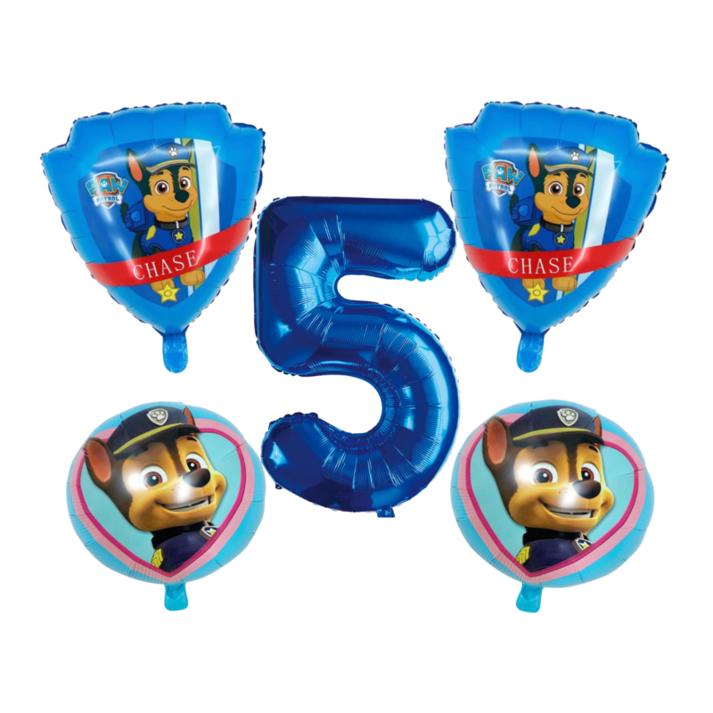 Paw Patrol Chase 5th Birthday Foil Balloon Set Blue Pink Boys