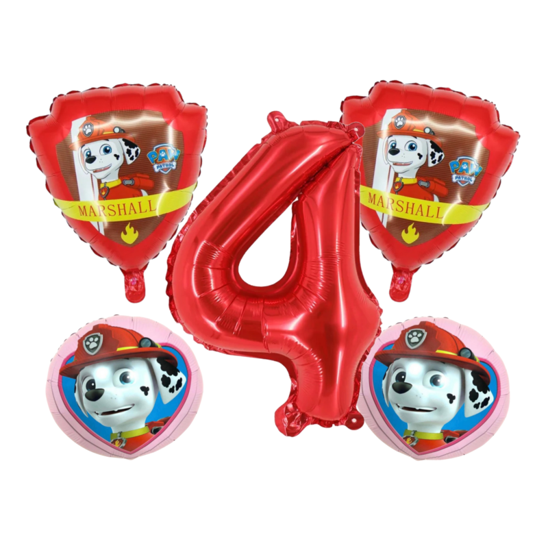 Paw Patrol Marshall Number 4 Birthday Party Balloons Red Pink Foil