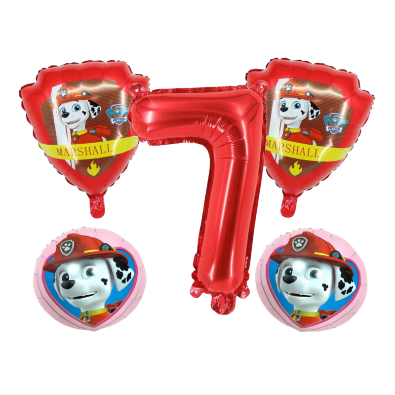 Paw Patrol Marshall Number 7 Birthday Party Balloons Red Pink Foil Set