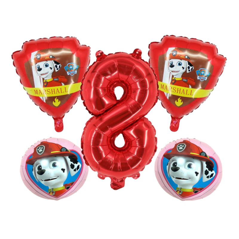 Paw Patrol Marshall Number 8 Birthday Party Balloons Red Pink Foil Set