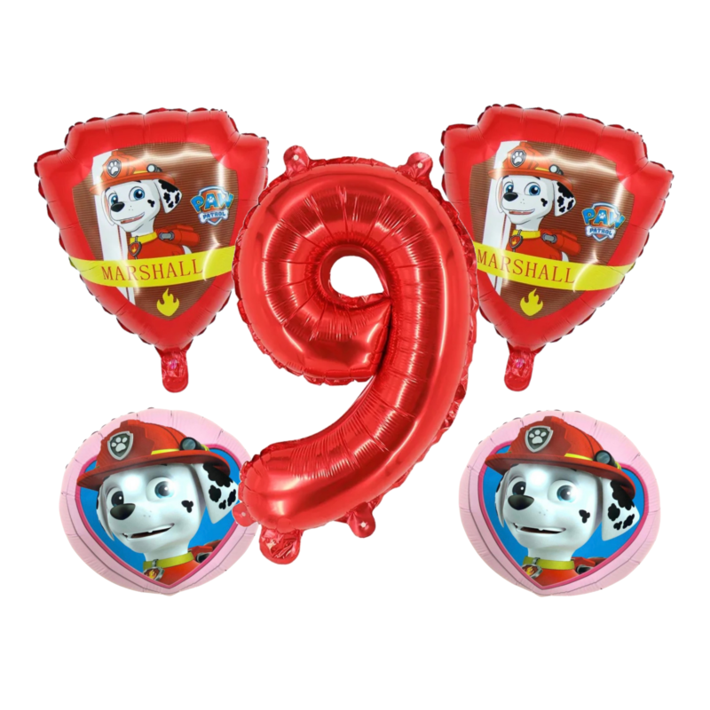 Paw Patrol Marshall Number 9 Birthday Party Balloons Red Pink Foil Set