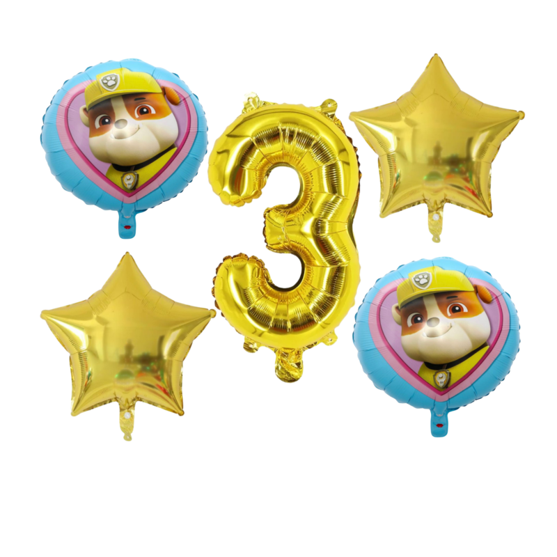 Paw Patrol Number 3 Birthday Foil Balloon Set Gold Blue Kids