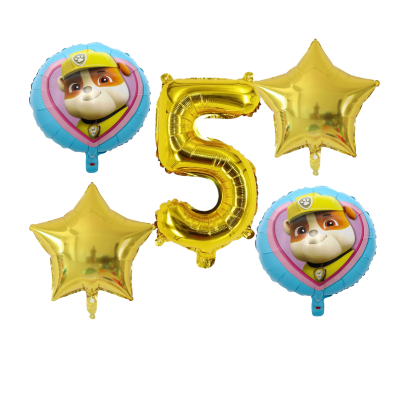 Paw Patrol Number 5 Gold Foil Balloon Birthday Party Set