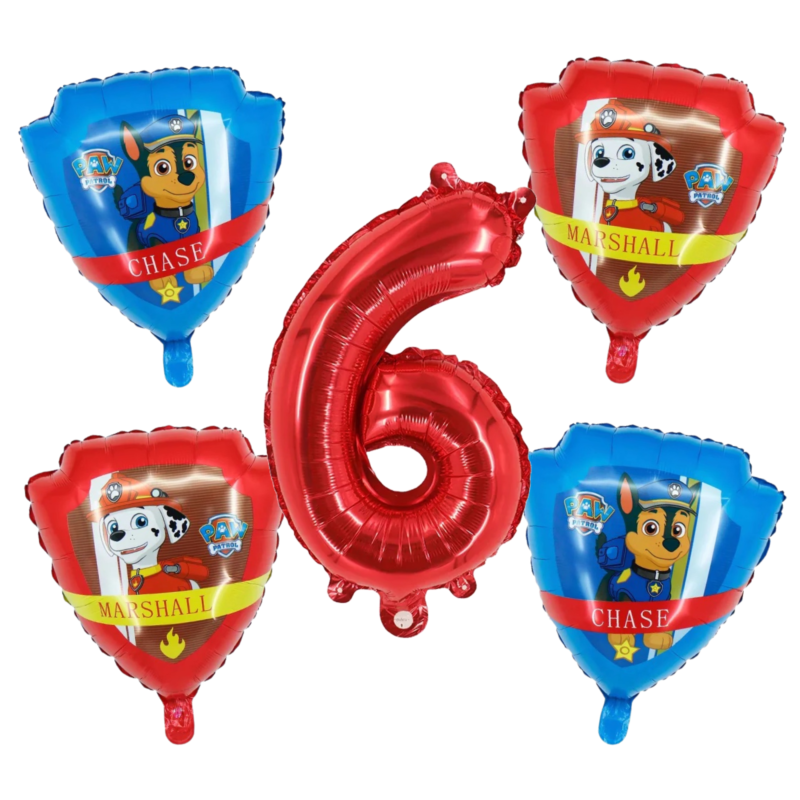 Paw Patrol Number 6 Birthday Party Foil Balloons Set Red Blue Kids
