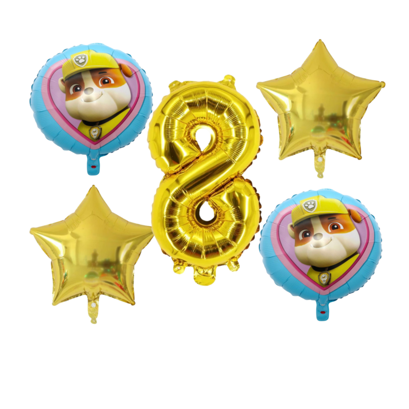 Paw Patrol Number 8 Foil Balloon Party Set Gold Blue Kids 8th Birthday