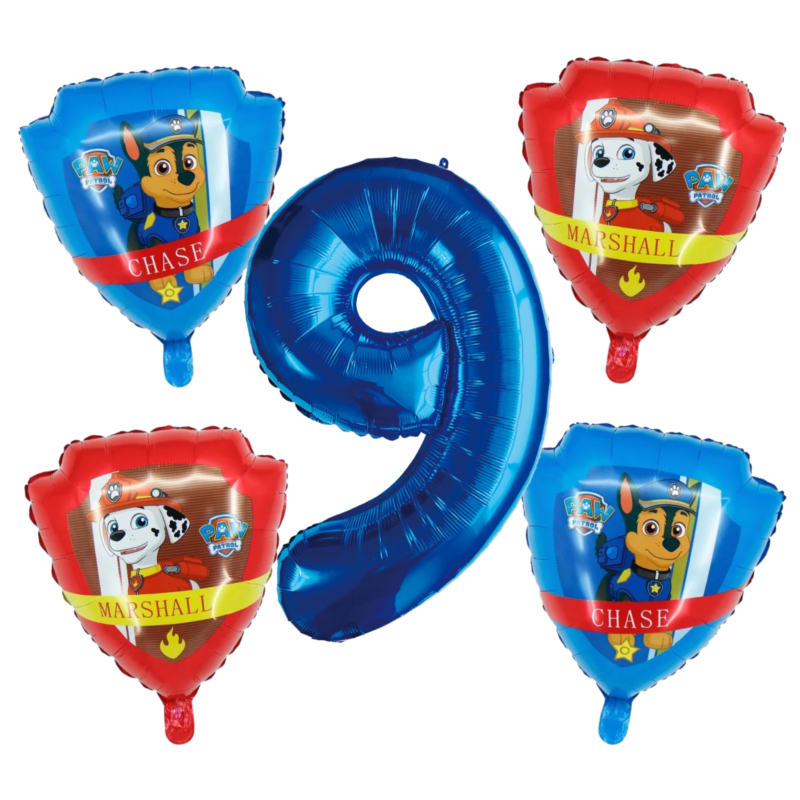 Paw Patrol Number 9 Birthday Balloons Kit Chase Marshall Blue Red