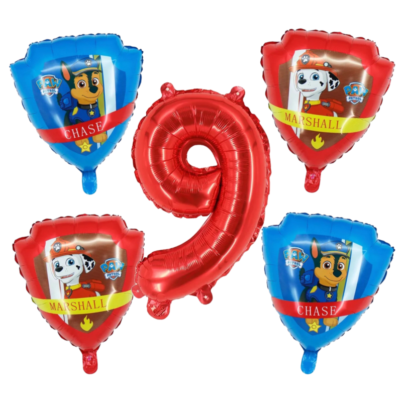 Paw Patrol Number 9 Birthday Balloons Set, Chase Marshall Red Blue Foil