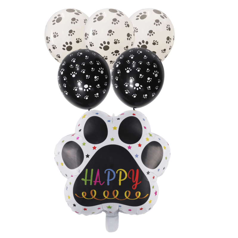 Paw Print Latex Balloon Set – White and Black Paw Party Balloons for Pet-Themed Celebrations