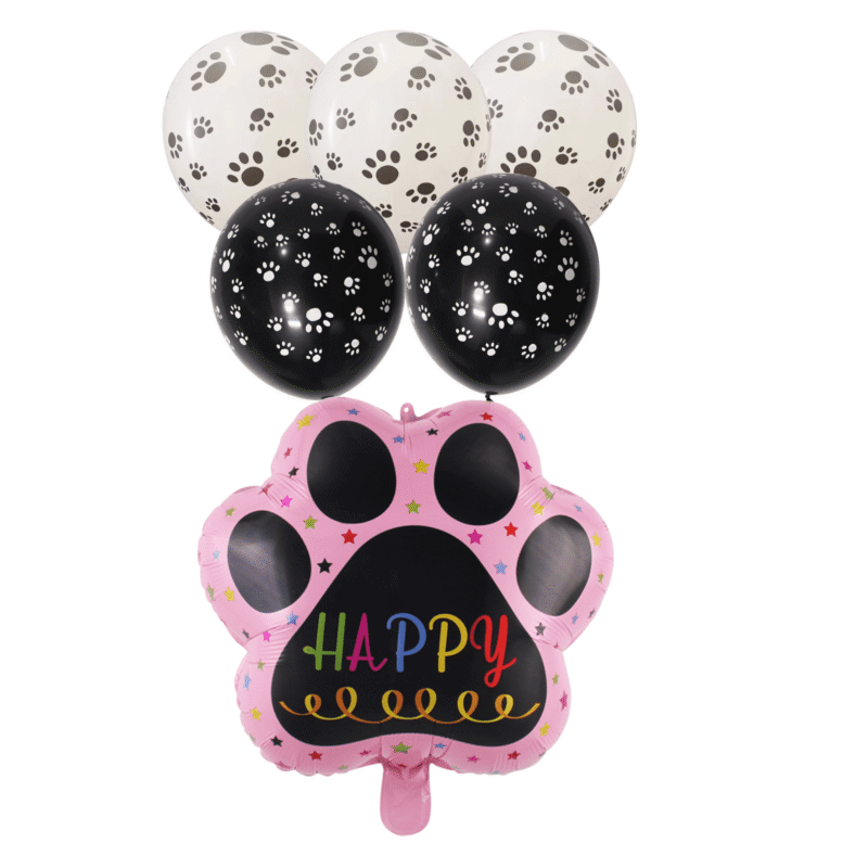 Paw Print Pink Balloon Set – White and Black Latex Paw Party Balloons for Pet-Themed Celebrations