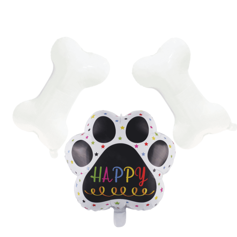 Paw Print and Bone Balloon Set – White Paw Theme for Pet-Themed Parties