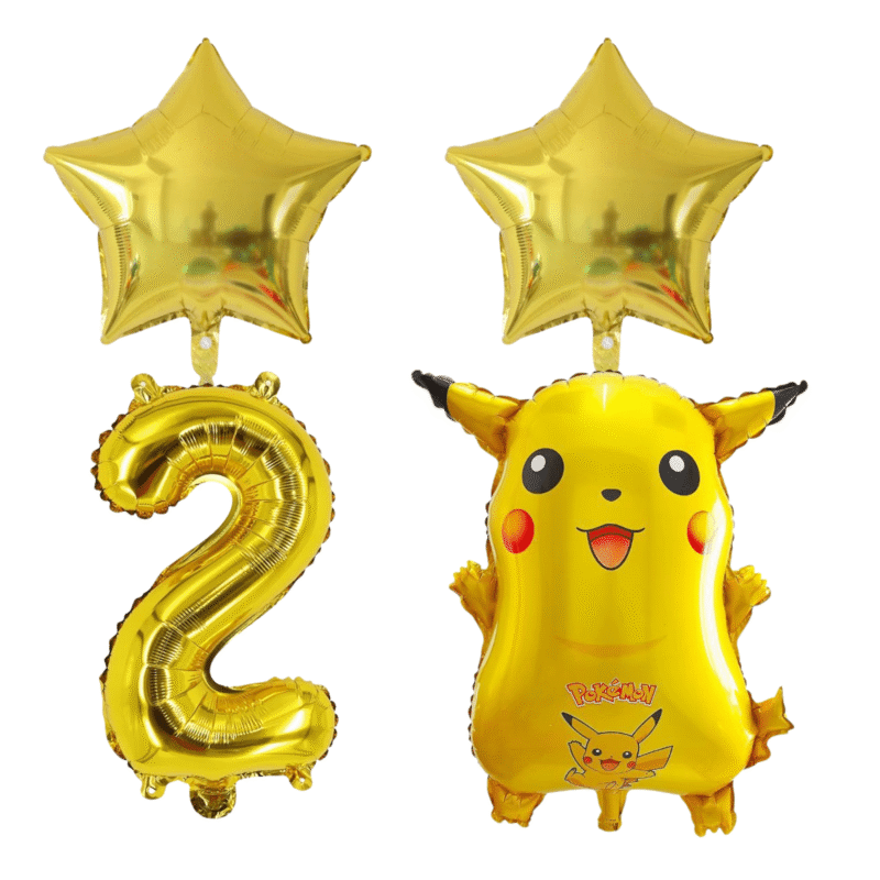 Pikachu Pokemon 2nd Birthday Party Foil Balloon Set Gold Stars