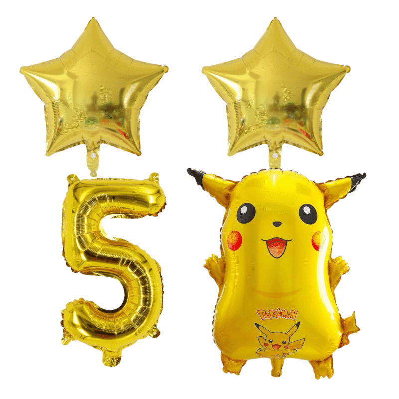 Pikachu Pokemon 5th Birthday Party Foil Balloons Gold Star Set