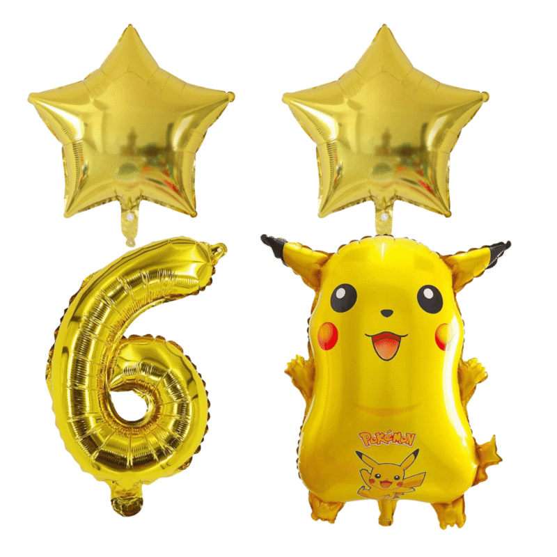 Pikachu Pokemon 6th Birthday Party Foil Balloons Gold Star Set